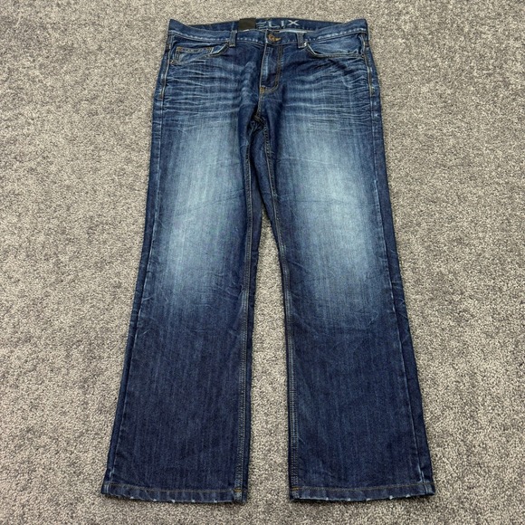Helix Jeans Mens 36x30 Blue Slim Bootcut Medium Wash Denim Workwear Logo City - Picture 1 of 9